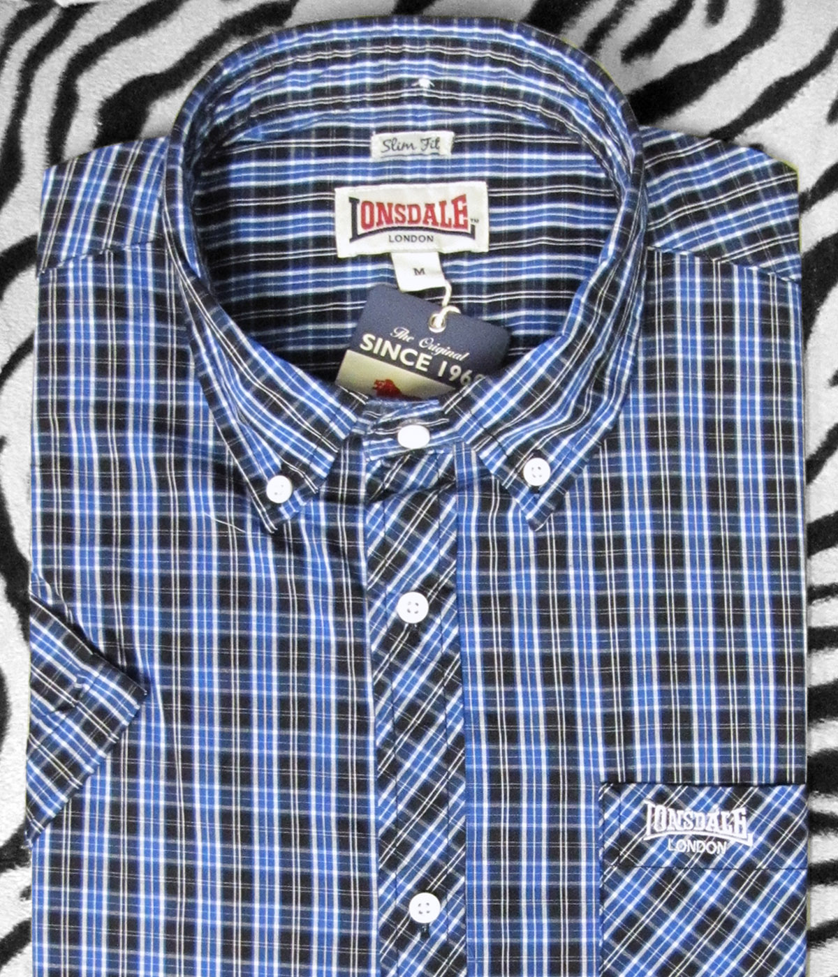 CAMISA LONSDALE AZUL, NEGRO Y BLANCO